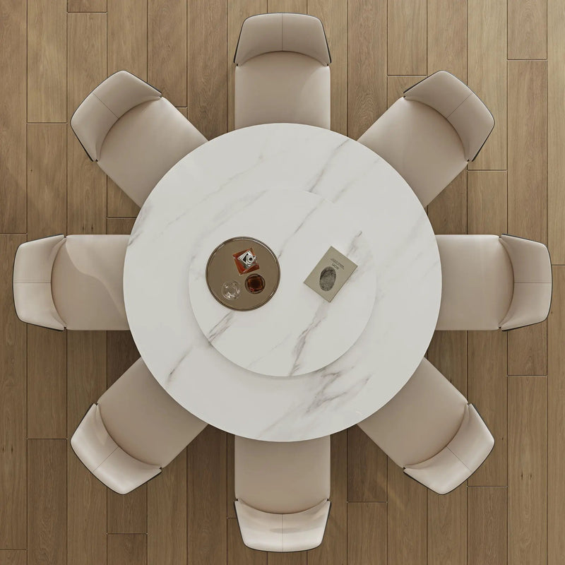 Modern Sintered Stone Dining Table With Round Turntable And Metal Pedestal - White by Unique Piece Furniture