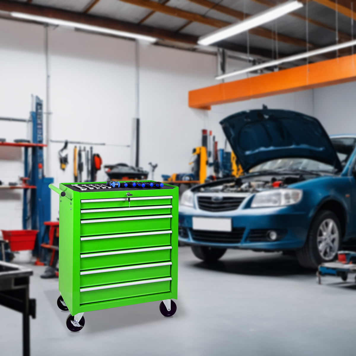Rolling Tool Chest with 7-Drawer Tool Box - Green by HouseOfZazla