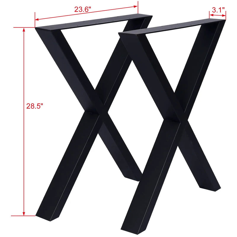 X Table Legs 28X 24", Wide Metal Table Legs, Heavy Duty Steel Desk Legs Table Leg Dining Table Legs Coffee Desk Leg (Set of 2) - Black by HouseOfZazla