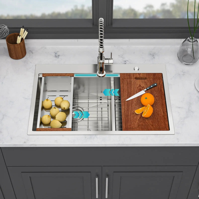 Topmount, Drop In Double Bowl Kitchen Sink by HouseOfZazla