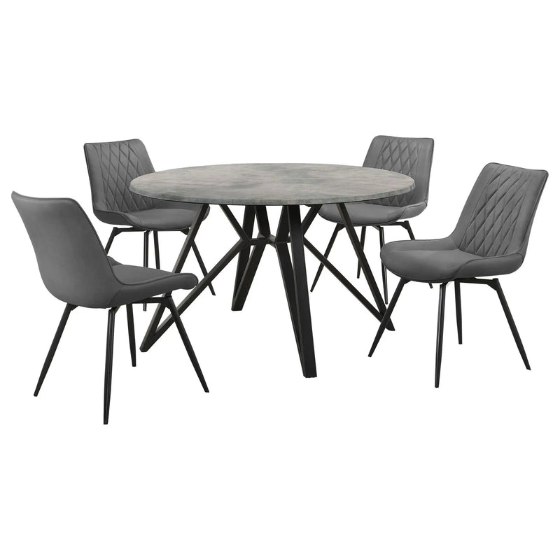 Neil 5-piece Round Dining Table Set Concrete Gunmetal by Unique Piece Furniture