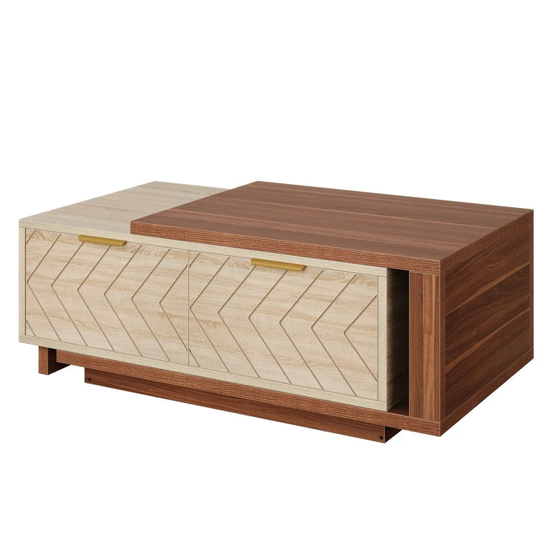 Extendable Coffee Table With 2 Storage Drawers, Dual Tone With Sliding Top, Hidden Storage - Walnut by HouseOfZazla