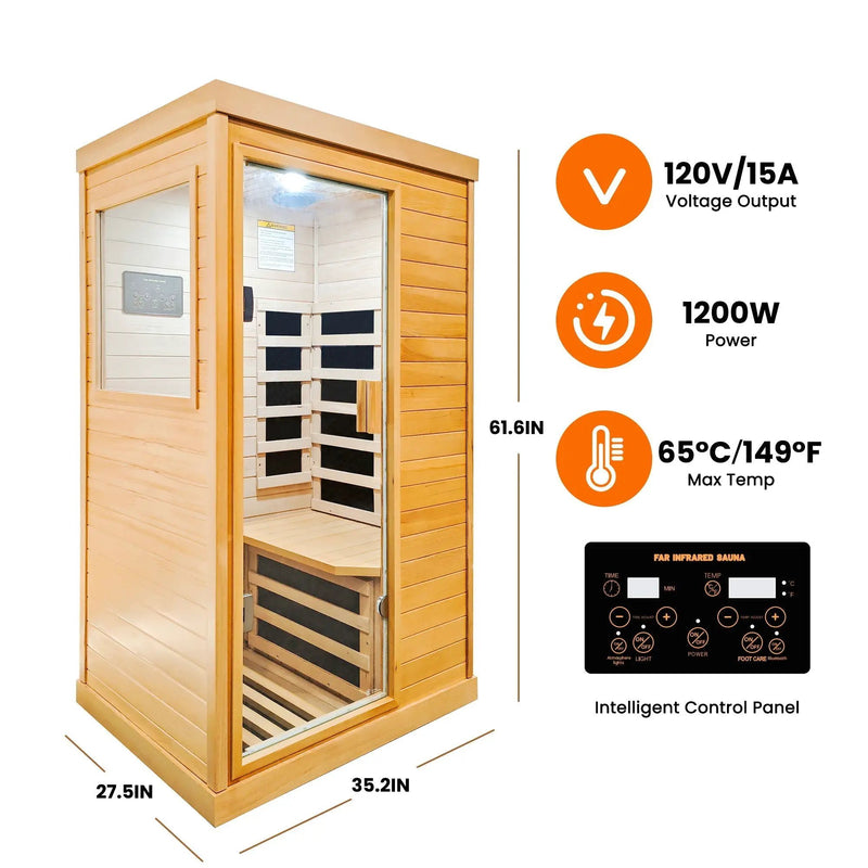 Infrared Sauna Room Single Room With Hemlock Frame, 6 Heating Plates, Built-In Lights And Bluetooth Audio - Natural by HouseOfZazla