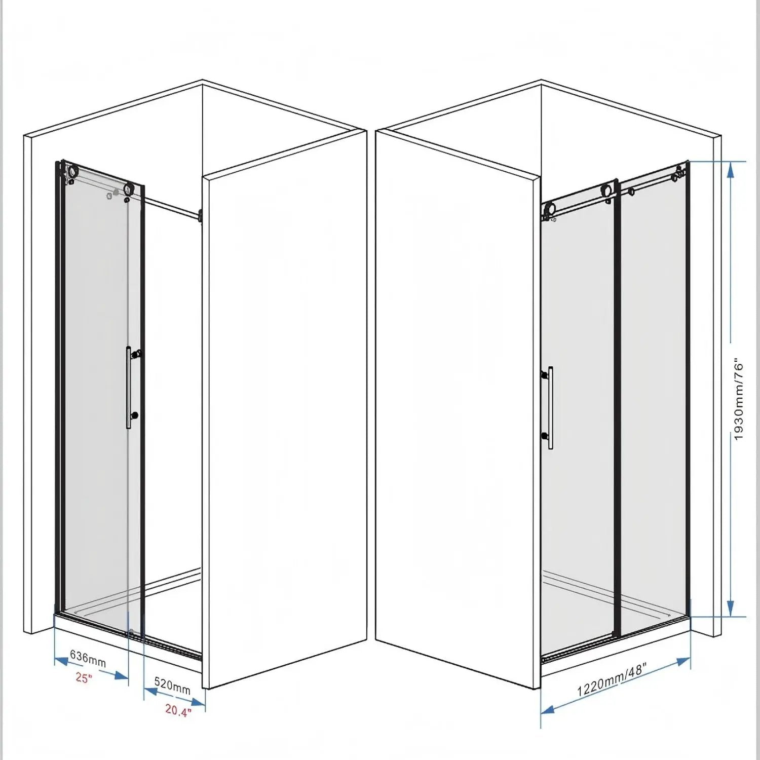 Frameless Shower Door, Smooth Sliding Tracks by HouseOfZazla