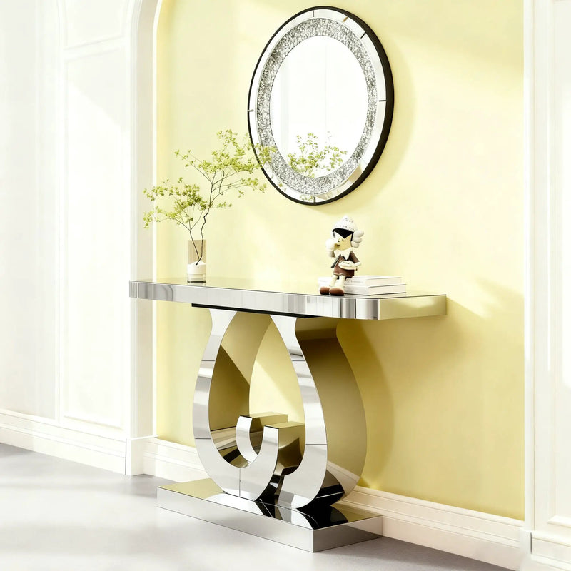 Modern Mirror Side Table with Double C-Shape Base by HouseOfZazla