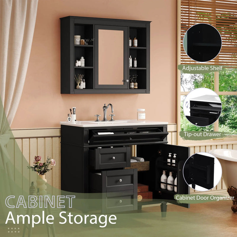 Bathroom Vanity With Mirror Cabinet, Single Sink With 2 Soft Closing Doors And 4 Drawers by Unique Piece Furniture