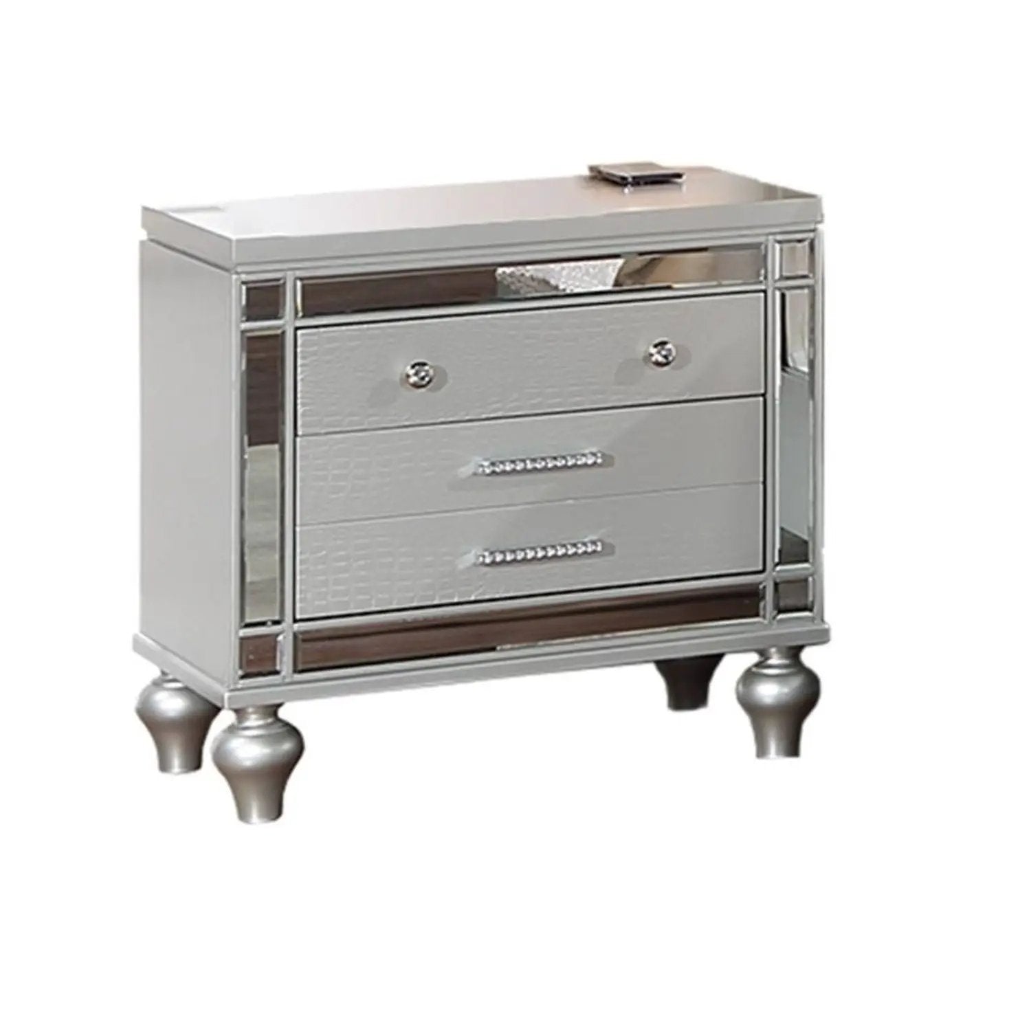 Modern Bed With LED Lights And Glass Panels, 2 Nightstands by HouseOfZazla