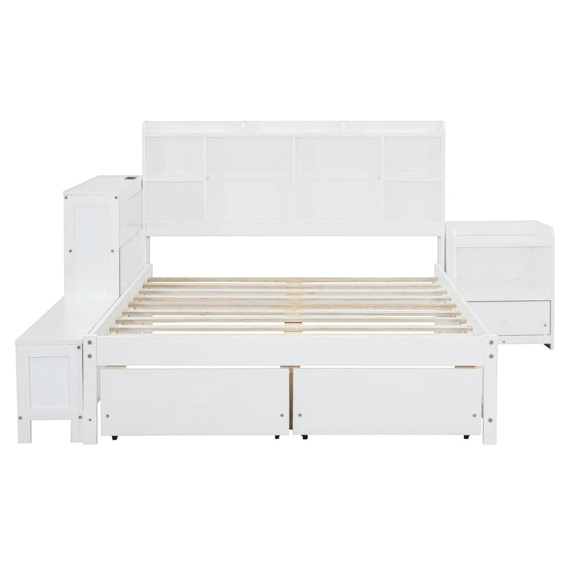 Platform Bed With Multi Functional Storage Space, Nightstand, 2 Drawers, USB Ports And Desk by Unique Piece Furniture