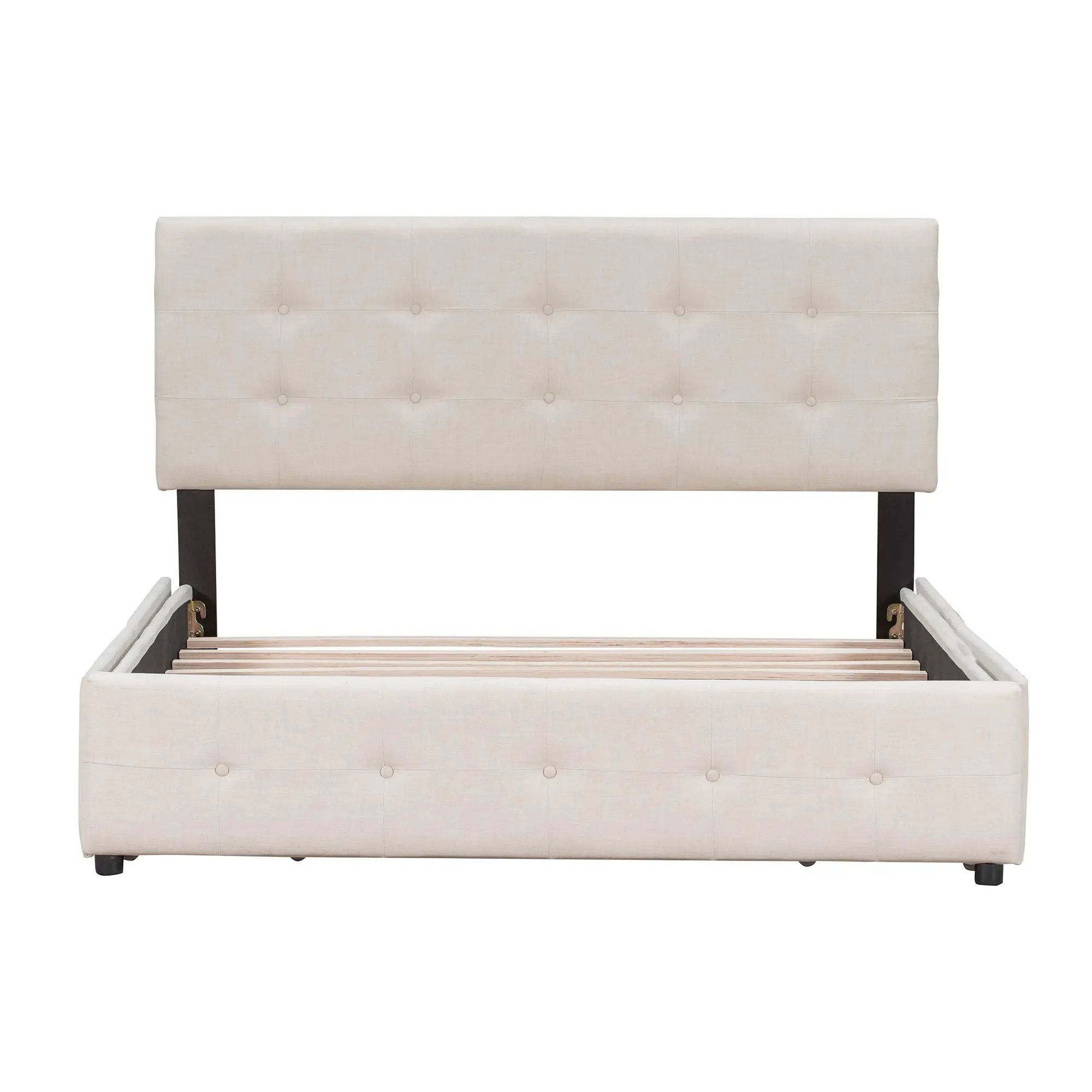 Upholstered Platform Bed With Classic Headboard And Drawers, No Box Spring Needed by HouseOfZazla