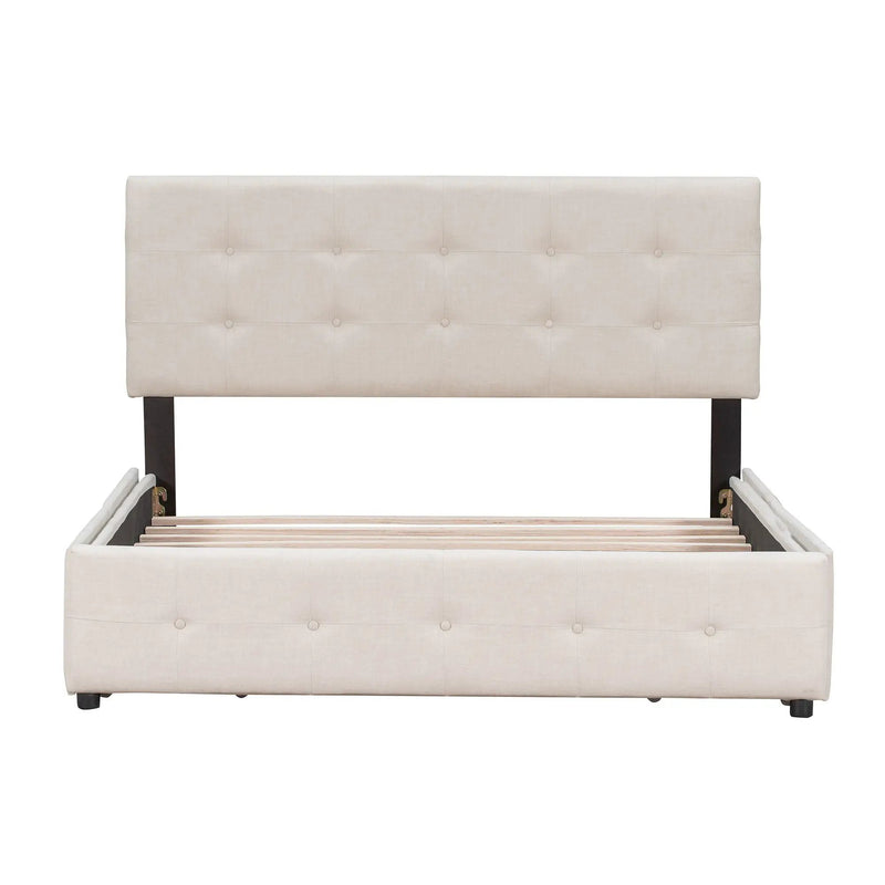 Upholstered Platform Bed With Classic Headboard And Drawers, No Box Spring Needed by HouseOfZazla