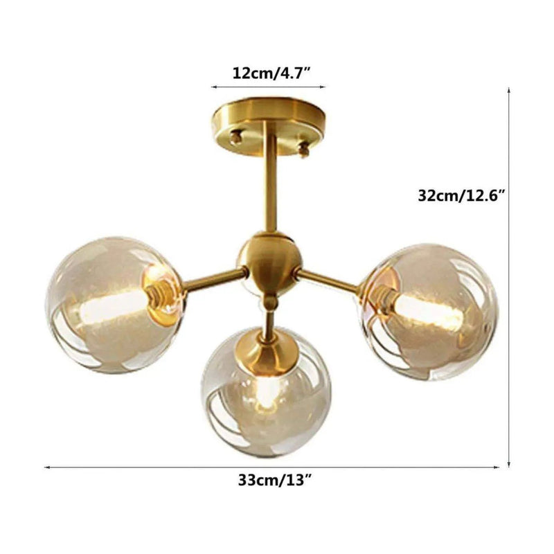 KCO Lighting Glass Globe Sputnik Chandelier 3-Light Brass Gold Close to Ceiling Light Mid Century Flush Mount Ceiling Light for Kitchen Island Bedroom Bathroom (3-Lights) by Selzalot