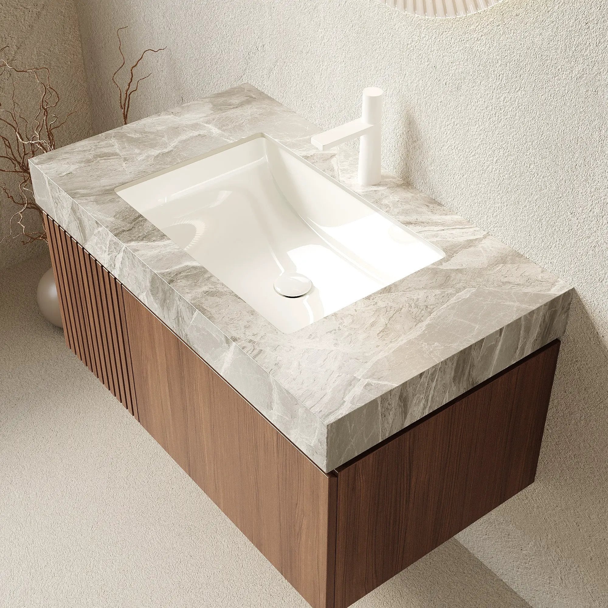 MURI 36" Bathroom Vanity & Sink, Floating Plywood Storage Cabinet with Drawer & Door by HouseOfZazla