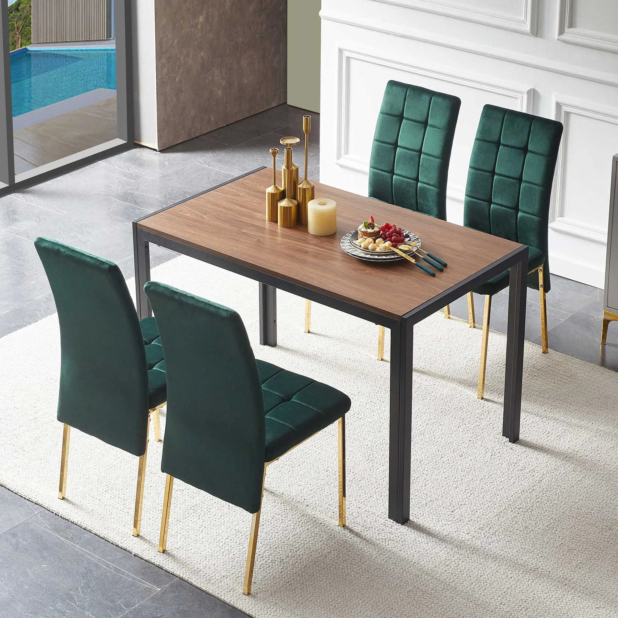 5 Pieces Dining Set Including High Back Color Legs Nordic Dining Chair & Creative Design Dining Table by HouseOfZazla