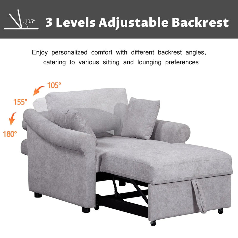 Convertible Sleeper Chair With Adjustable Backrest, 3 In 1 Lounger Chair Turns Into Bed, Single Bed For Living Room by Unique Piece Furniture