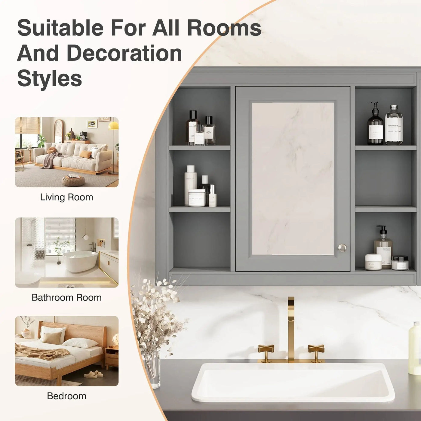 Wall Mounted Medicine Cabinet With Mirror, Storage Cabinet Featuring 6 Open Shelves And Adjustable Interior by HouseOfZazla