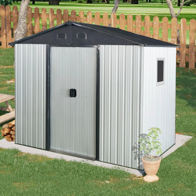 8Ft X 4Ft Outdoor Metal Storage Shed With Window And Metal Foundation For Backyard, Patio, Lawn by HouseOfZazla