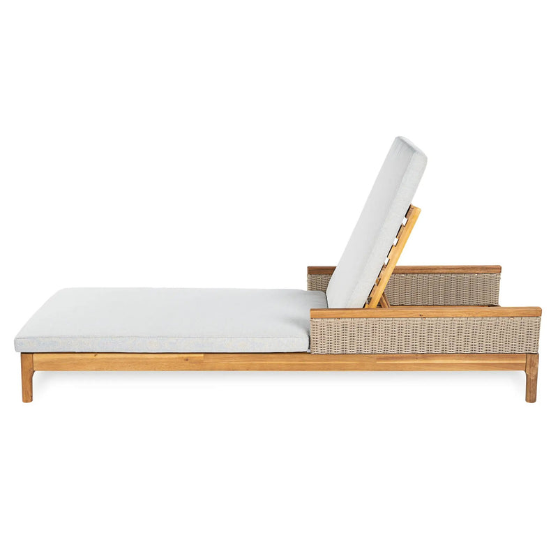 76.8" Solid Acacia Wood Sun Lounger Set of 2 with Grey Cushions by HouseOfZazla