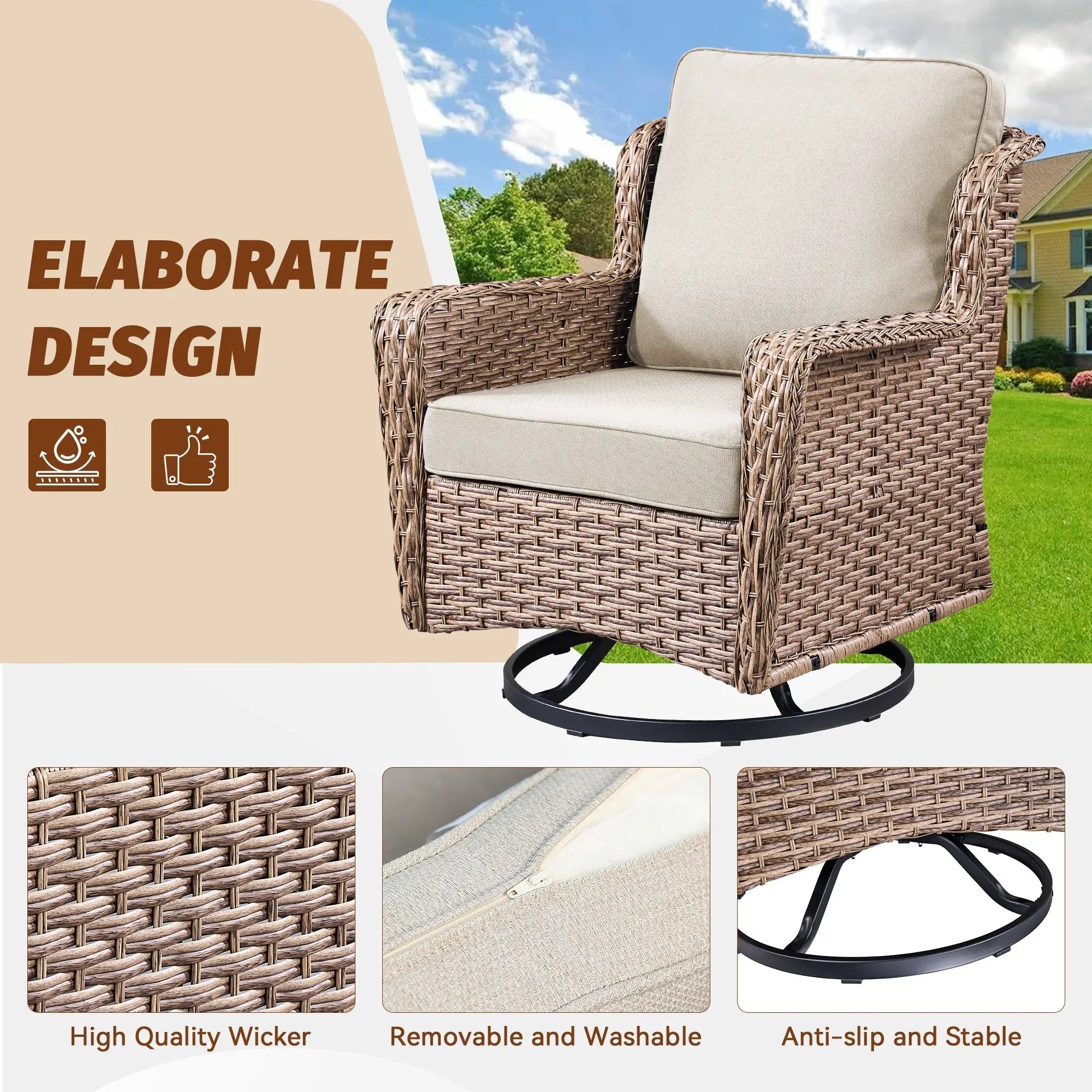 2-Person Outdoor Wicker Swivel Rocker Seating Group by HouseOfZazla