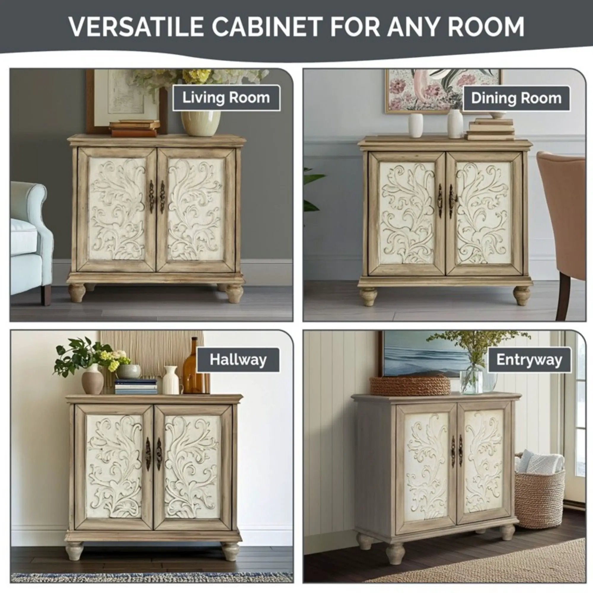 Driscoll - 2 Door Cabinet With Floral Design - Reclaimed Natural by Unique Piece Furniture
