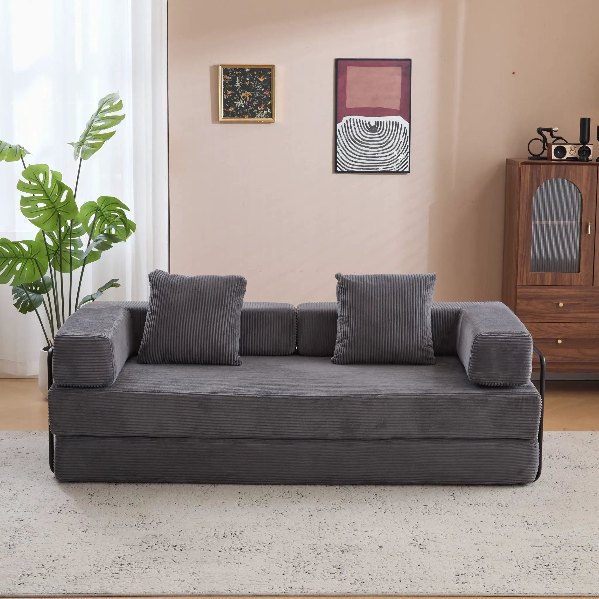 Floor Couch, Convertible Floor Sofa Bed With Pillow Back Support Armrest by HouseOfZazla