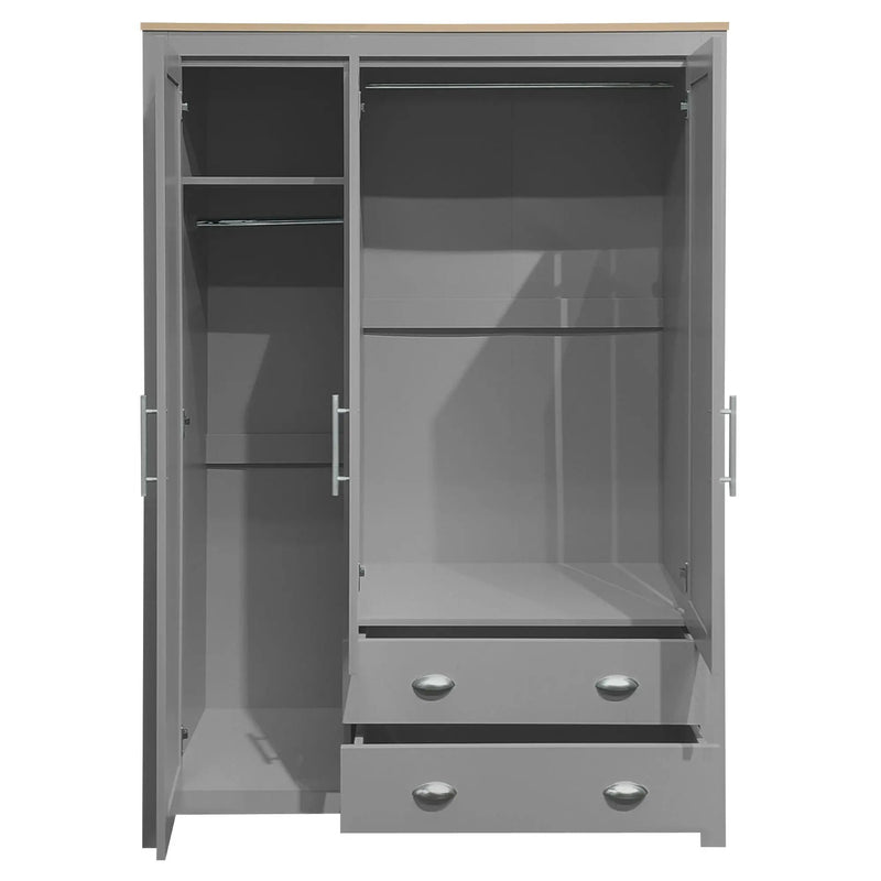 3 Door Storage Wardrobe With Cabinets And 2 Hanging Rods - Gray by Unique Piece Furniture
