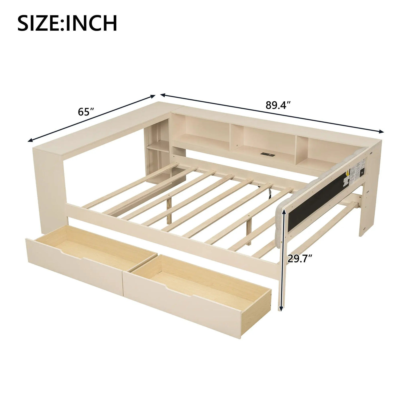 Upholstered Headboard Platform Bed With Storage Shelves, Drawers, Charging Station by HouseOfZazla