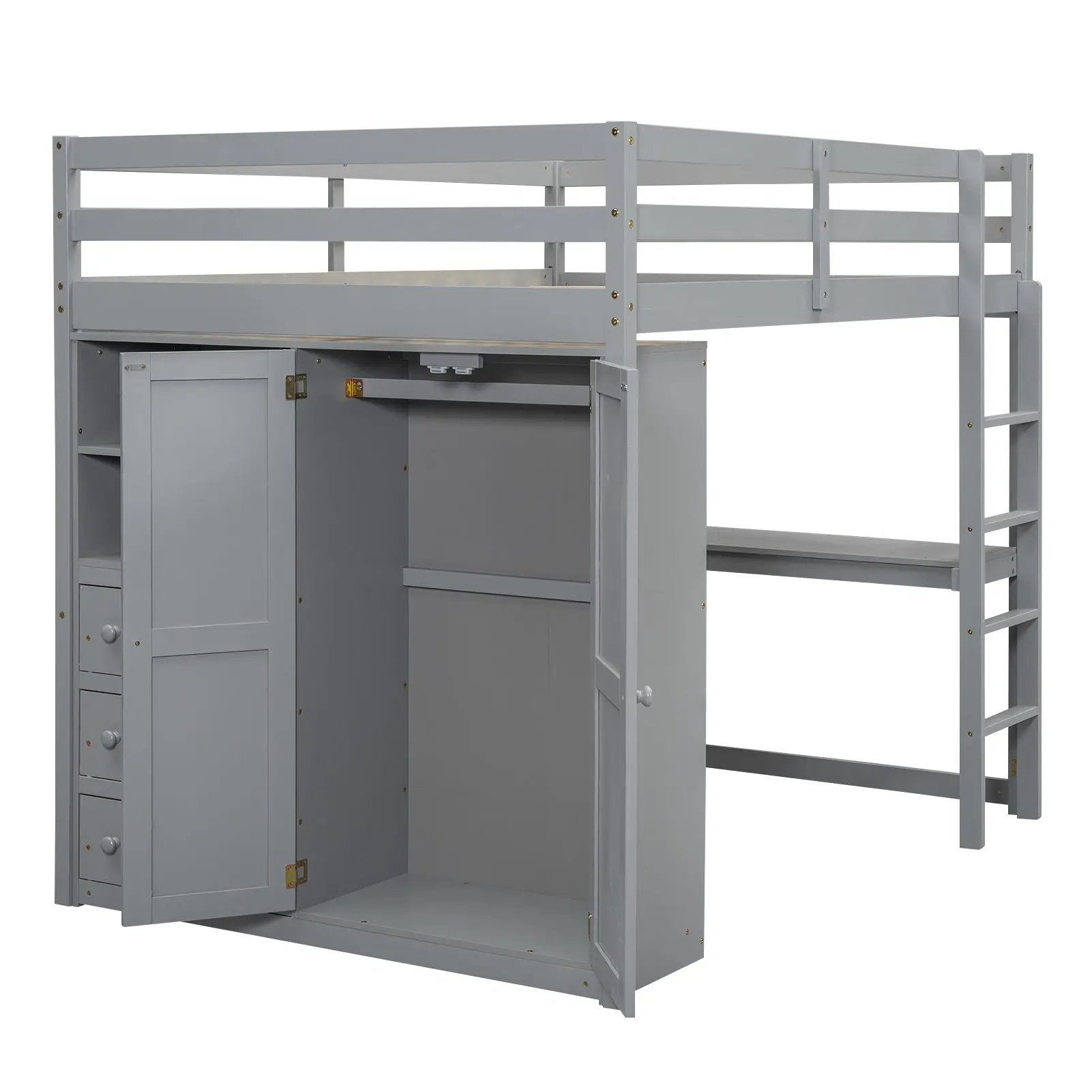 Loft Bed With Built In Wardrobe, Shelves And Drawers
