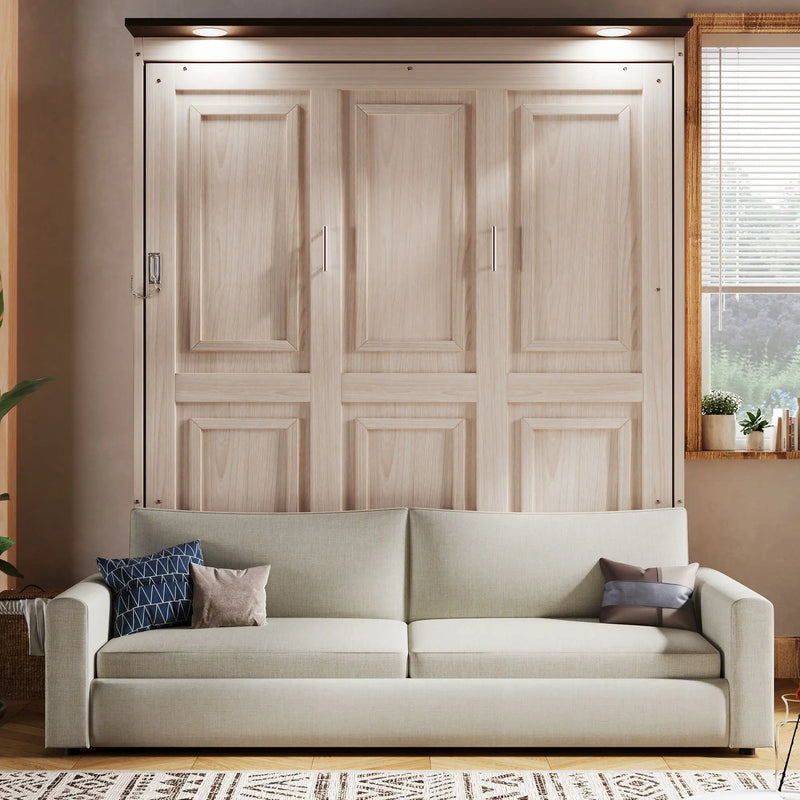 Queen Size Murphy Bed With Sofa And LED - Beige by Unique Piece Furniture