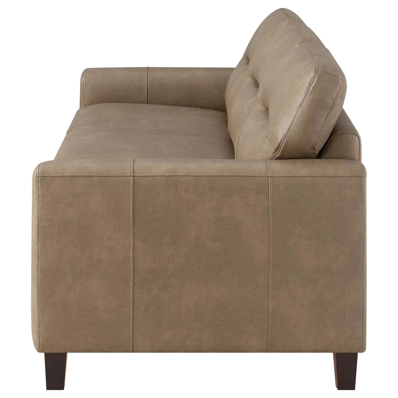 Scotland Faux Leather Upholstered Track Arm Sofa Brown by Unique Piece Furniture