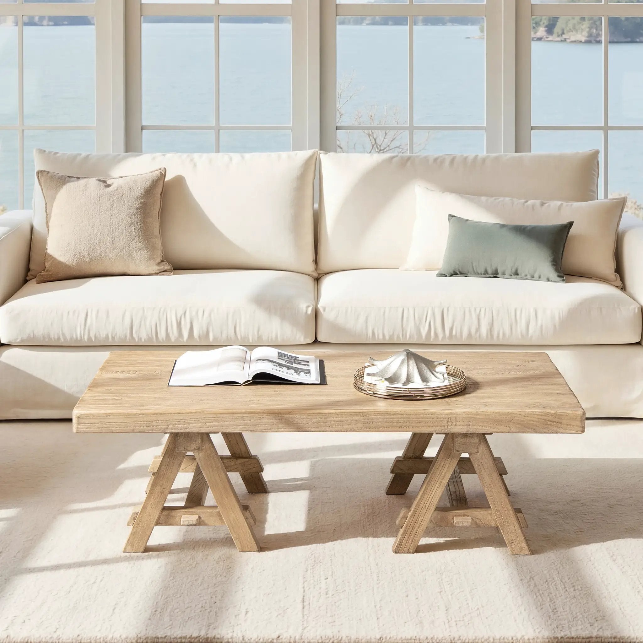 Hawthorne 48' Solid Reclaimed Elm Rectangular Trestle Coffee Table by HouseOfZazla