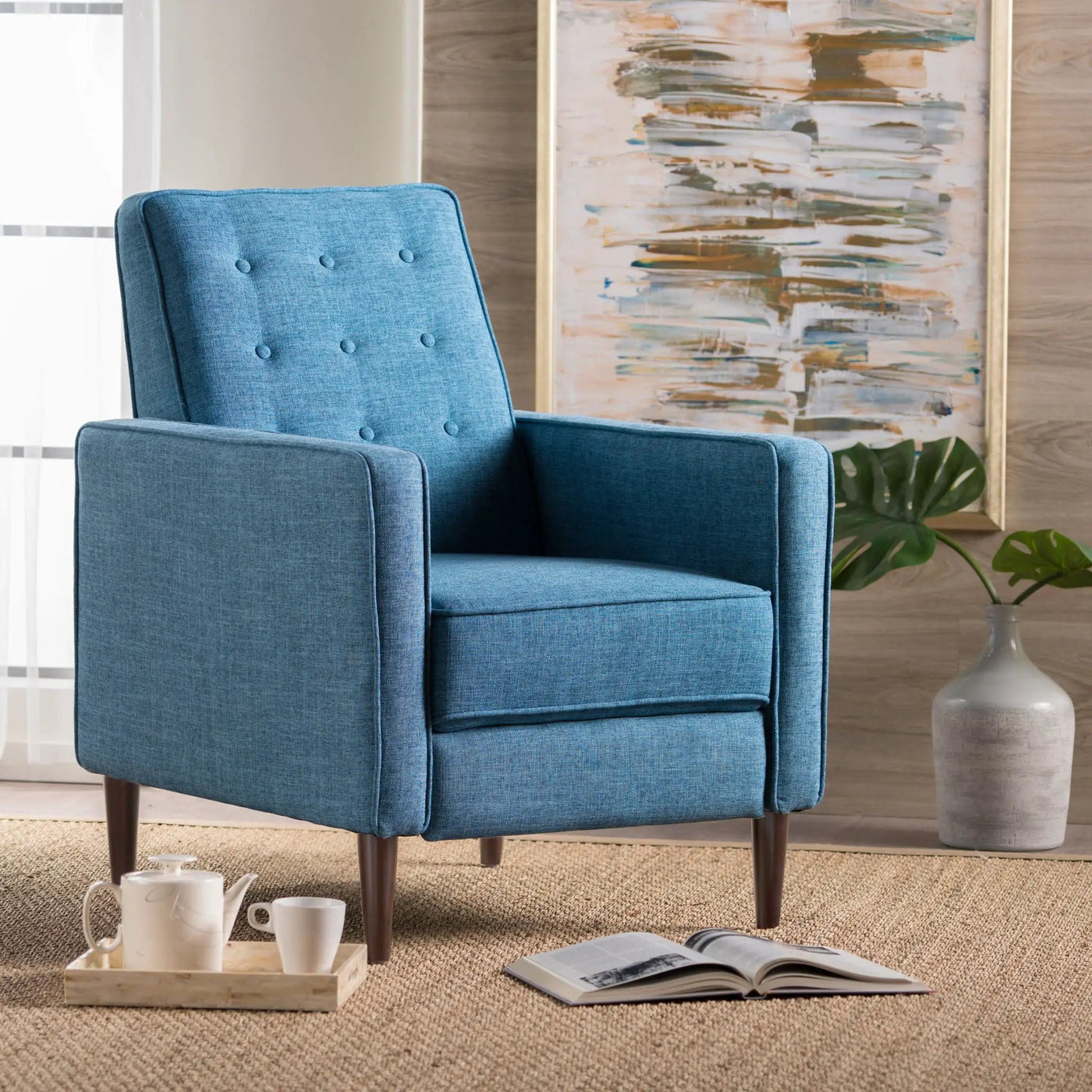 Mid-Century Modern Recliner With Button Tufted Waffle Stitch by Unique Piece Furniture