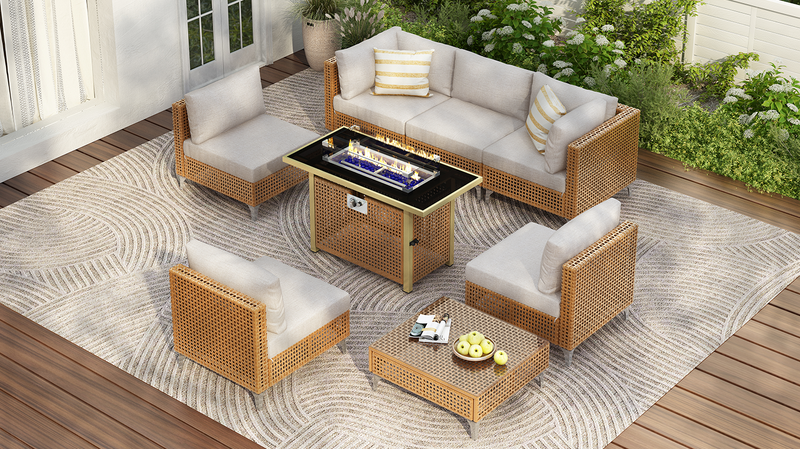 K&K 8-Piece Patio Furniture Set with Fire Pit Table by HouseOfZazla