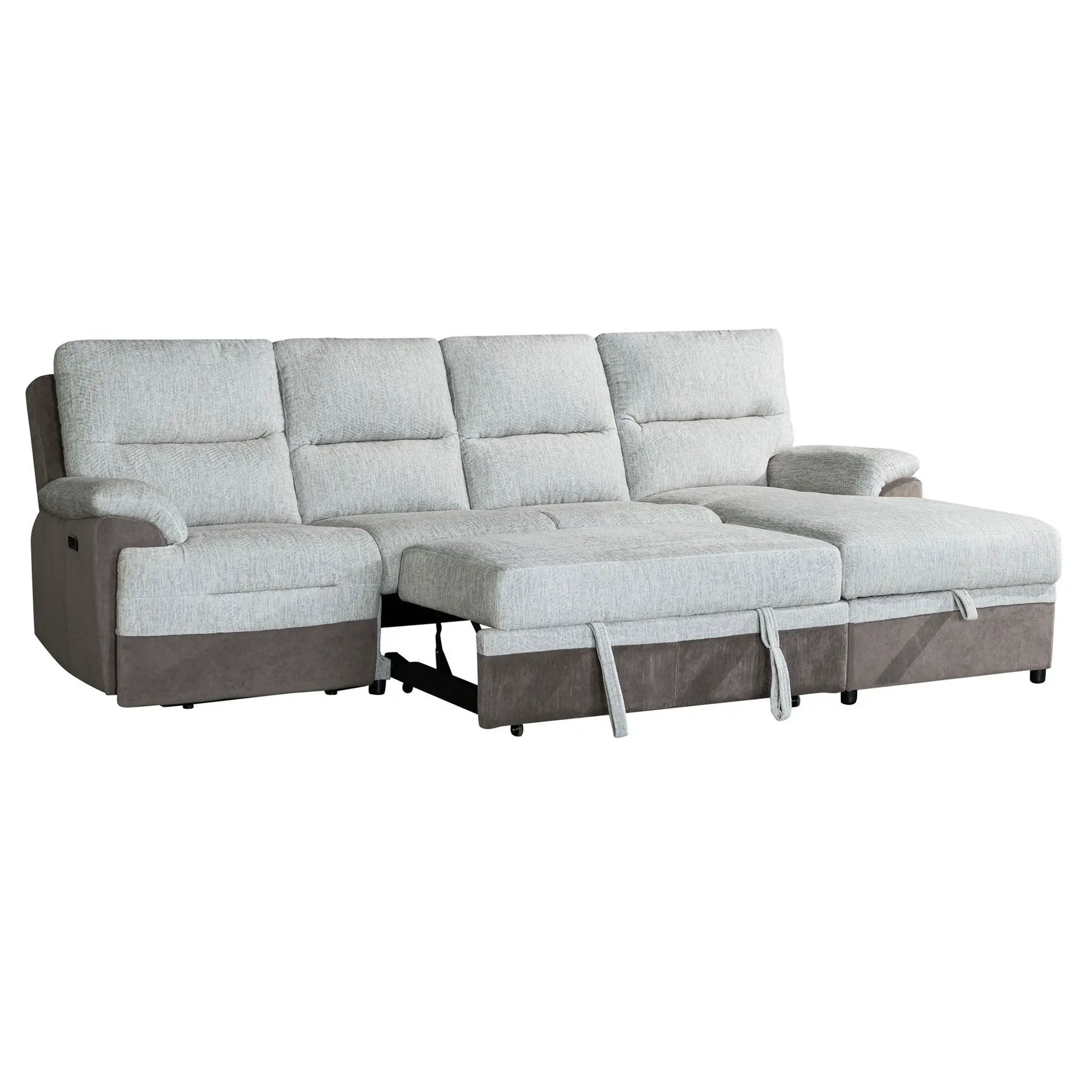 Kia - Sectional With Power And USB - Beige / Brown by Unique Piece Furniture
