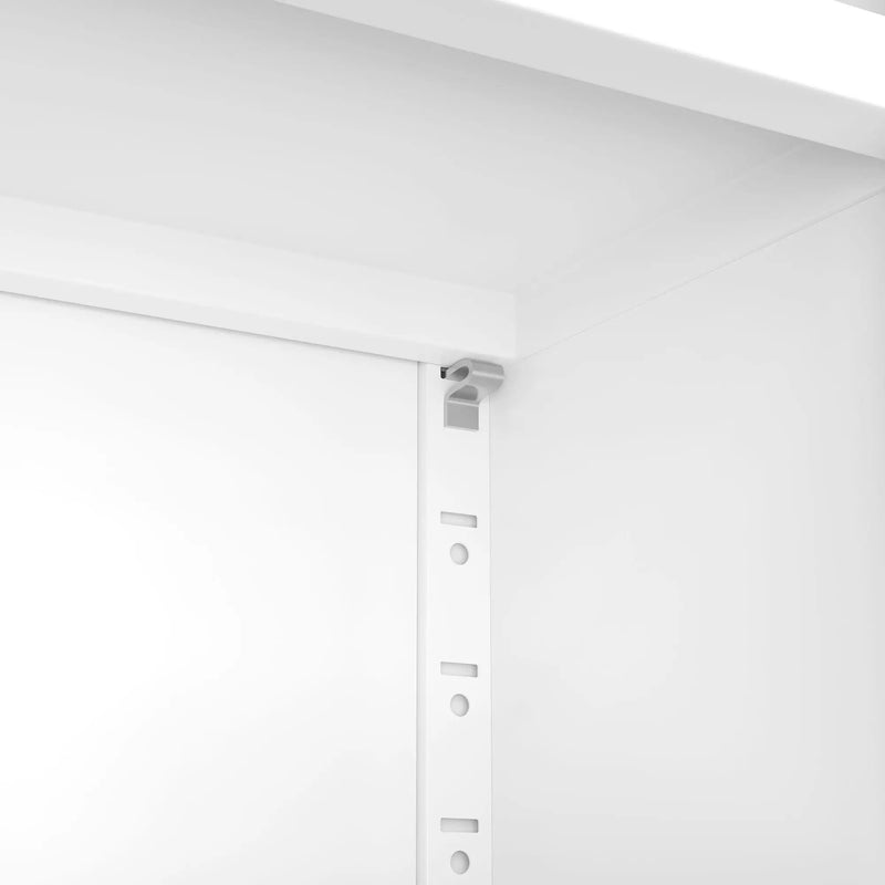 Bookcase Tall With 2 Doors & 2 Drawers, Fixed Open Shelves - White by HouseOfZazla