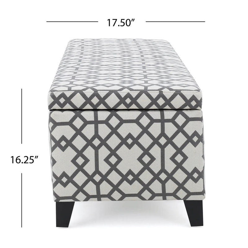 Quotient Upholstered Storage Ottoman With Tapered Block Feet - Gray / White by HouseOfZazla