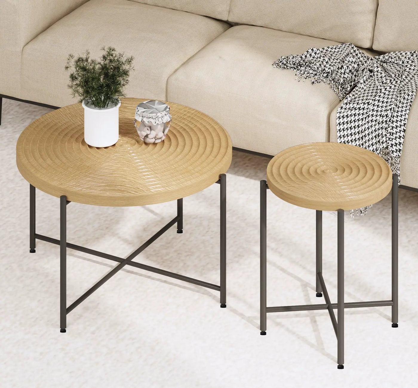 Coffee And End Table Set Waterproof Cover, Distressed Cylindrical Design, Legs Classic Rustic Charm (Set of 2) by Unique Piece Furniture