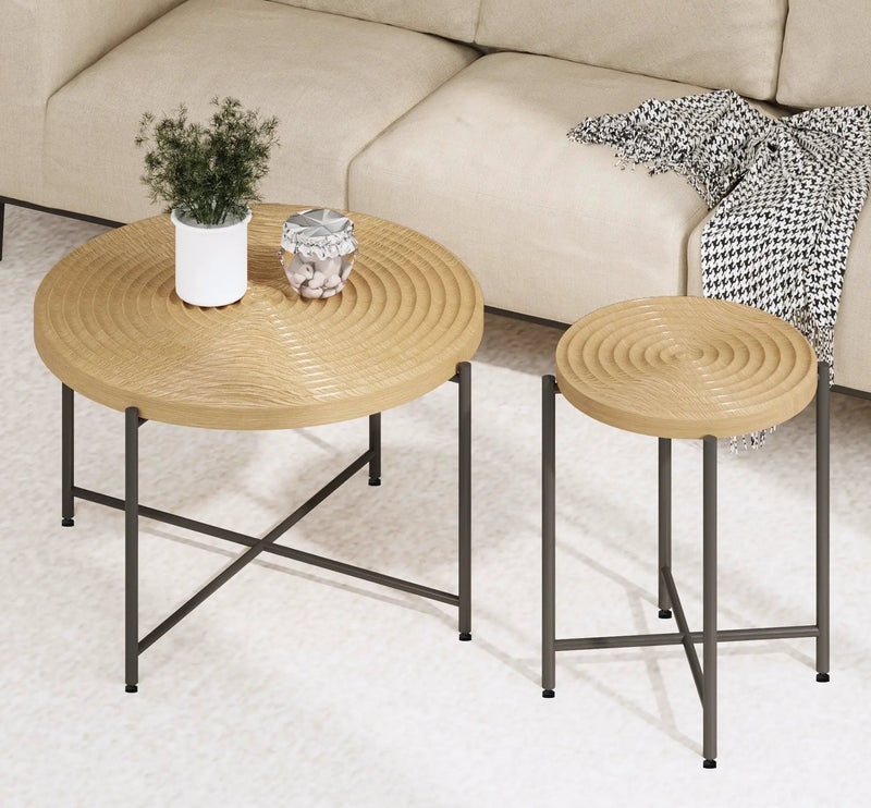 Coffee And End Table Set Waterproof Cover, Distressed Cylindrical Design, Legs Classic Rustic Charm (Set of 2) by Unique Piece Furniture