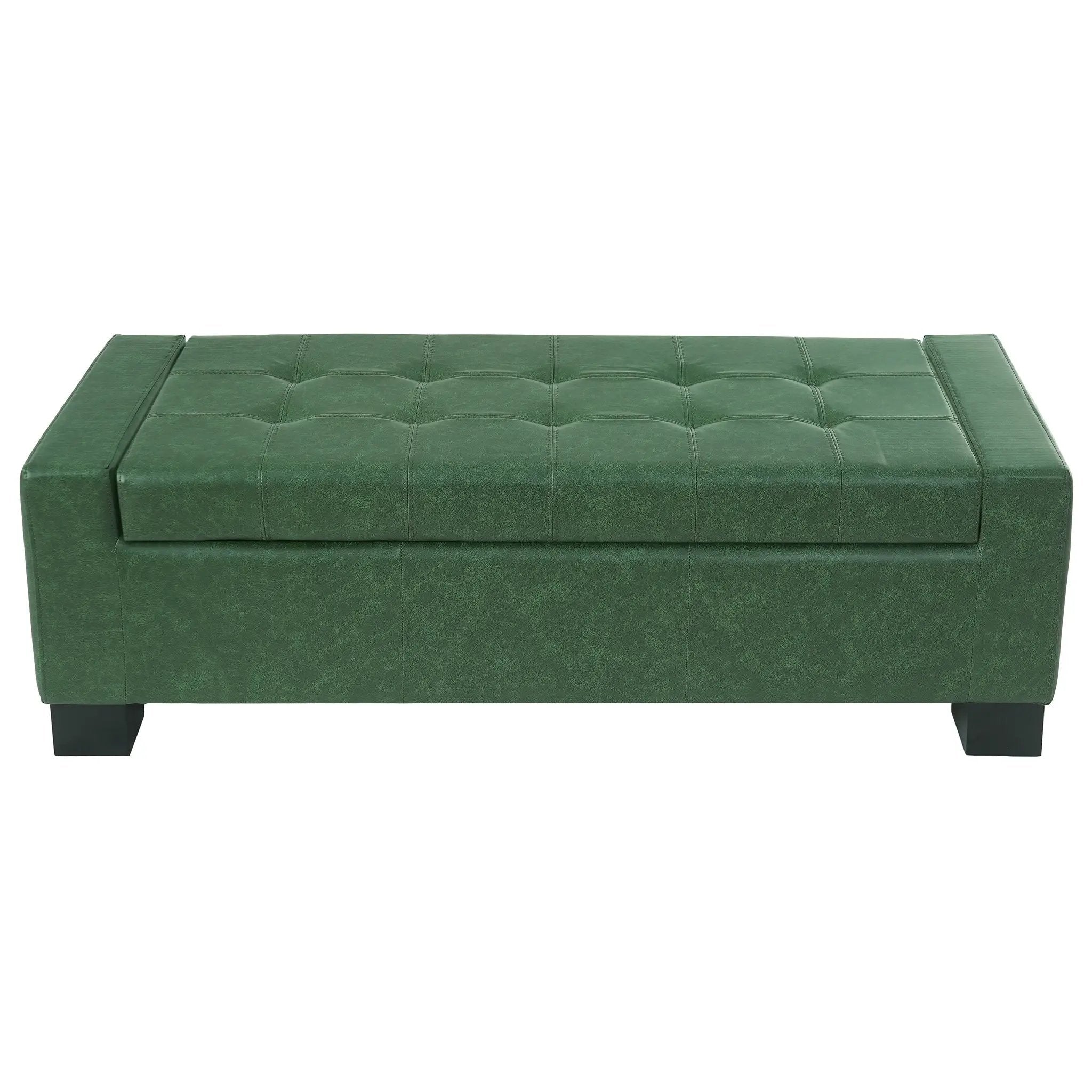 Green Storage Ottoman Bench, PU Upholstered Footrest with Solid Wood Legs by HouseOfZazla