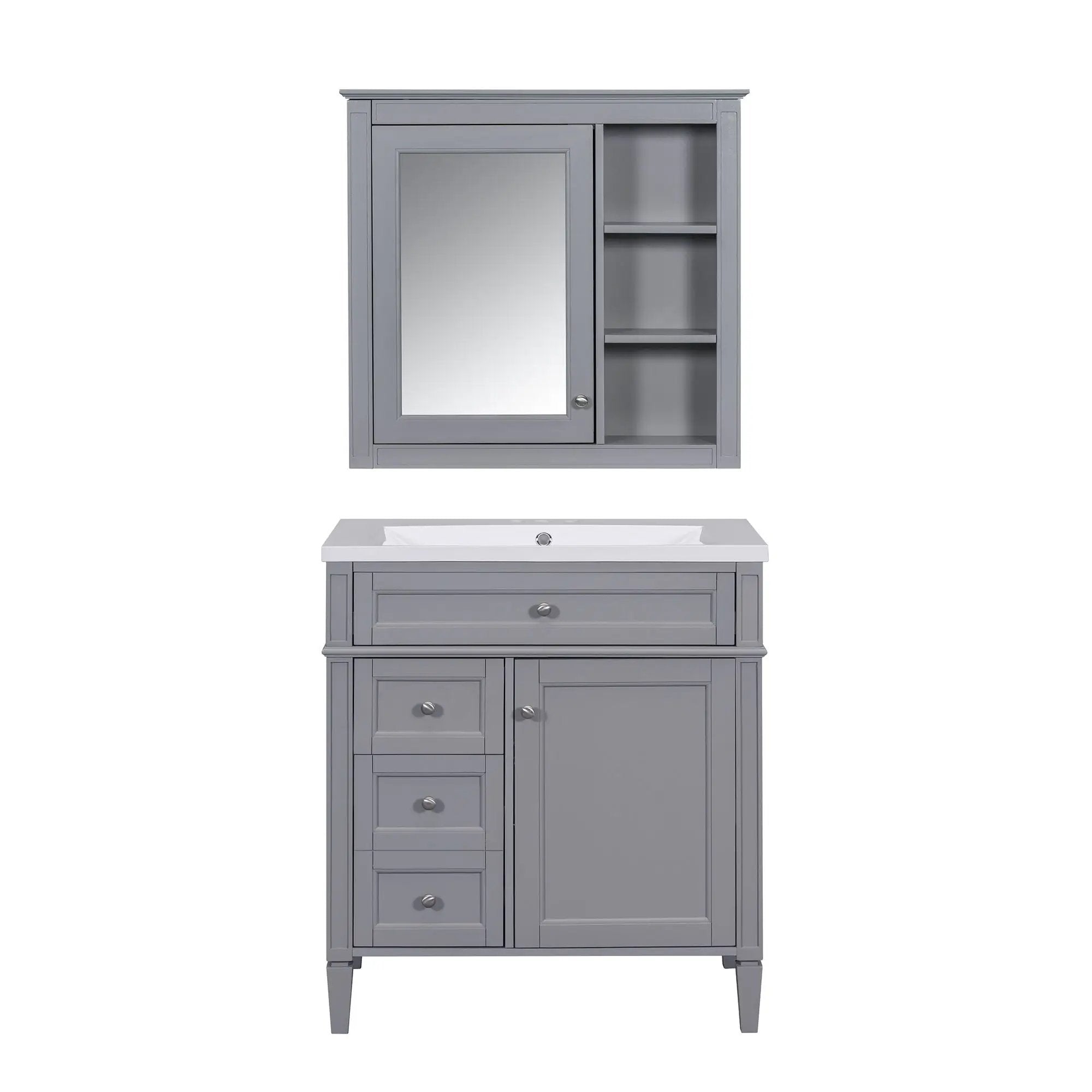 Bathroom Vanity With Medicine Cabinet, Royal Mirror Cabinet, Modern Bathroom Storage Cabinet With 2 Soft Closing Doors And 4 Drawers by Unique Piece Furniture