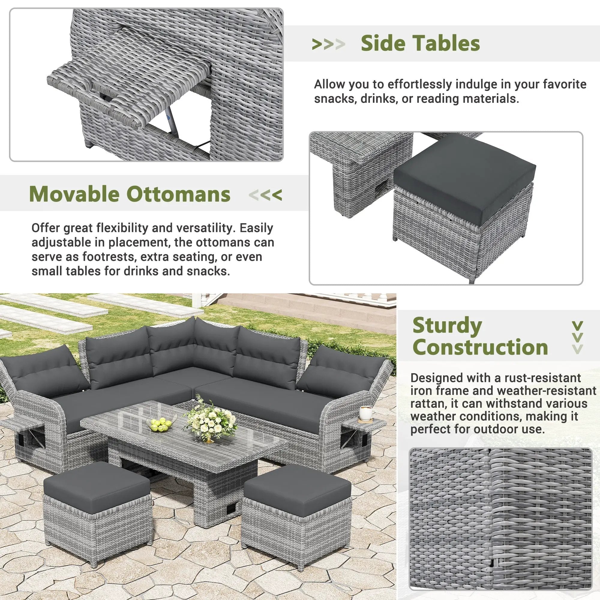 Outdoor Furniture Set Patio Rattan with Recliners and Tables by HouseOfZazla