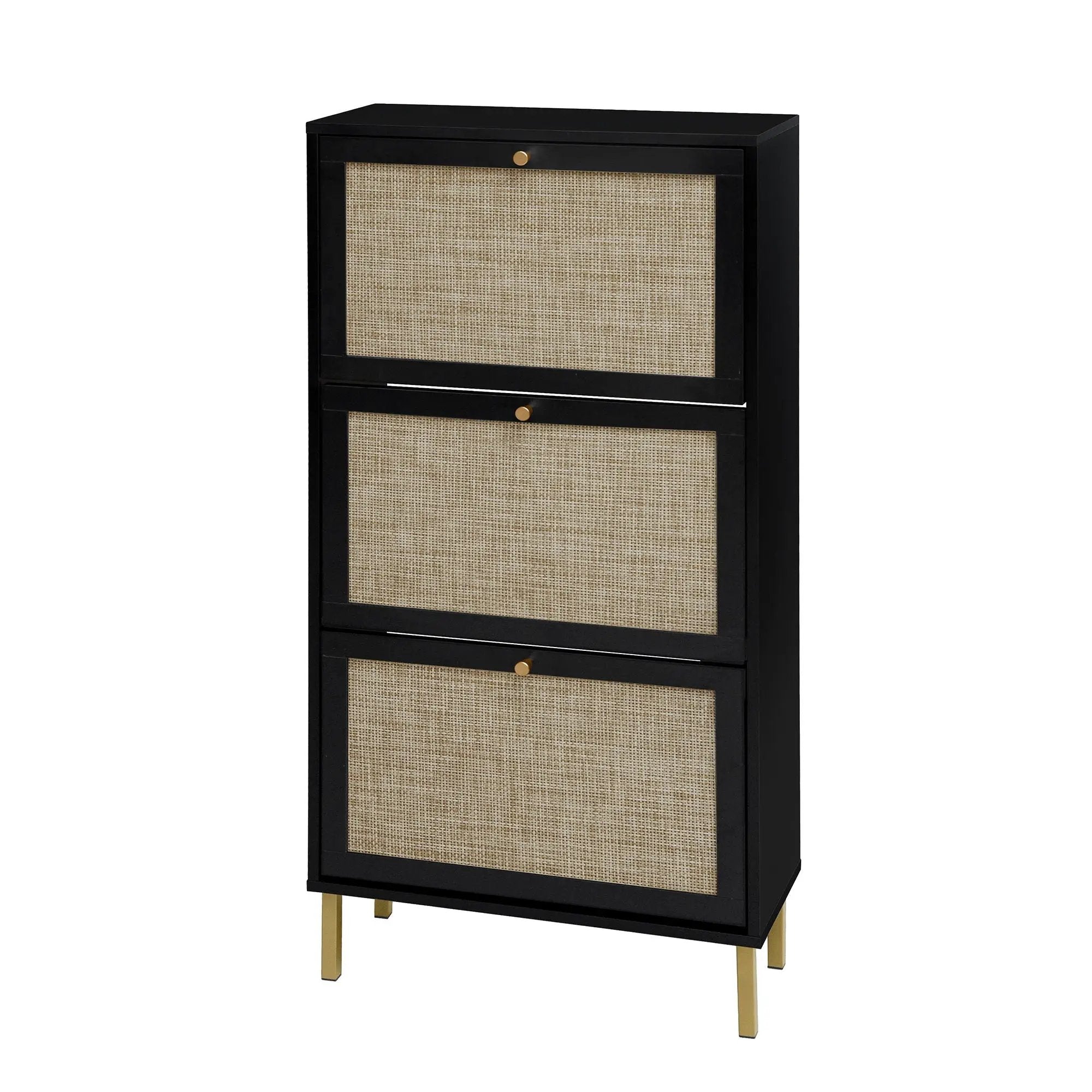 Modern Rattan 3 Door Shoe Rack Cabinet for Entryway by HouseOfZazla