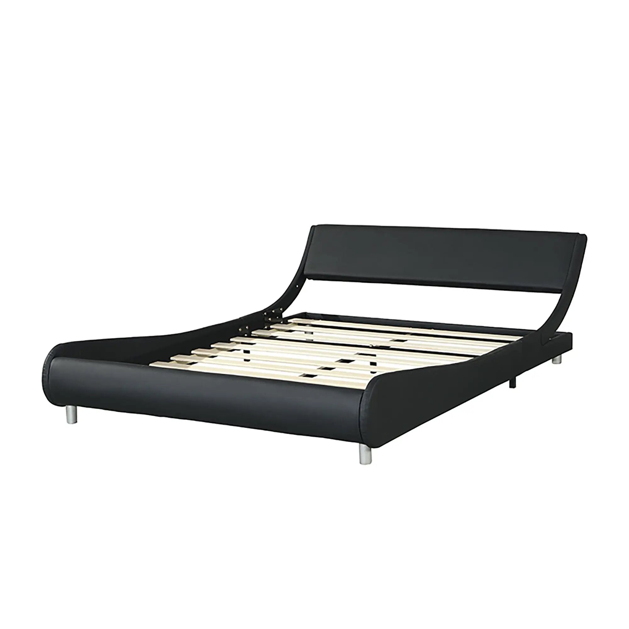 Queen Size Upholstered Platform Bed Frame With LED Lighting, Curve Design, Slat Support, No Box Spring Needed - Black by Unique Piece Furniture