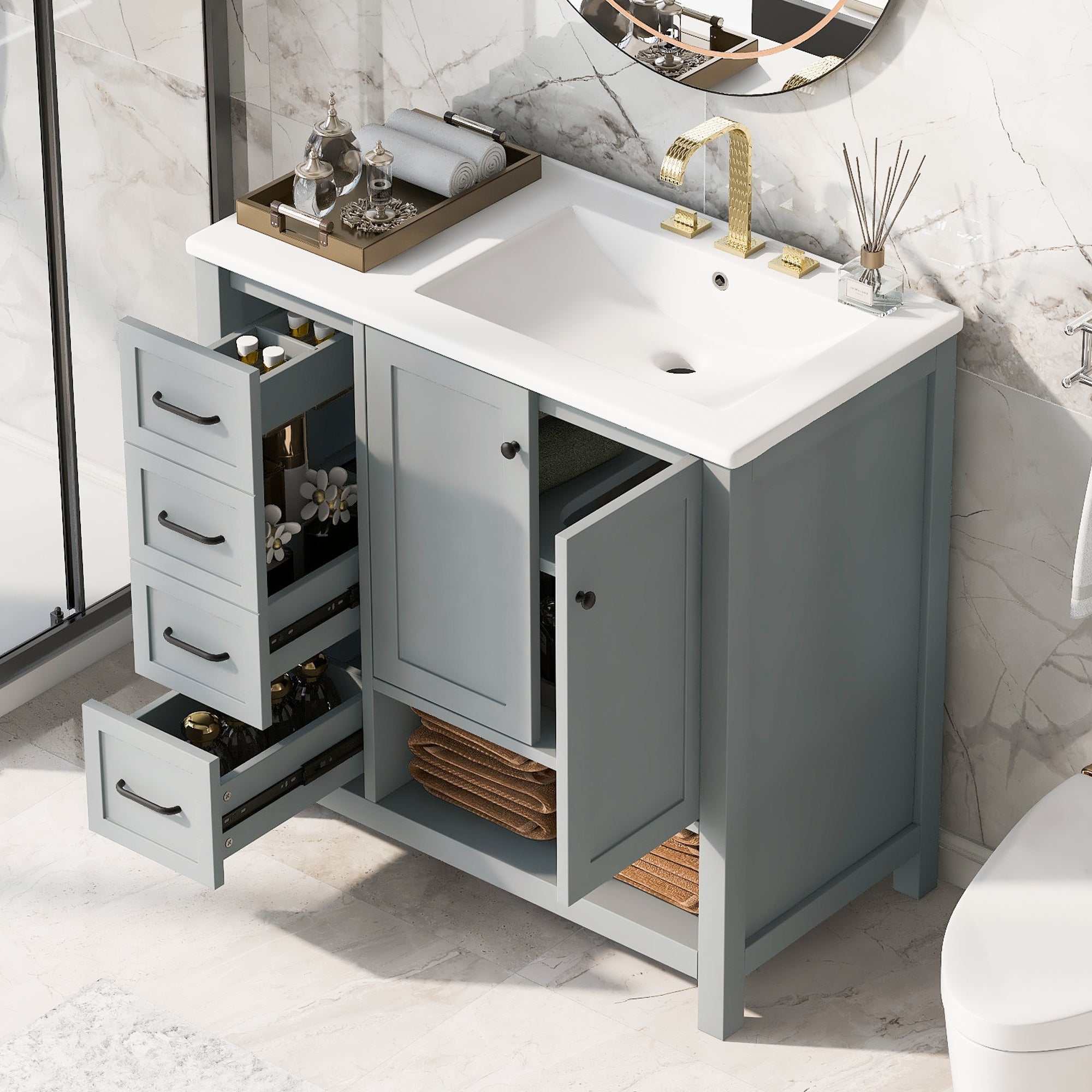 36" Bathroom Vanity with Sink Top and Storage Cabinet by HouseOfZazla