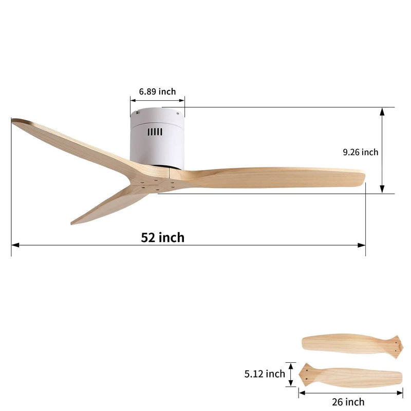 Low Profile Flush Ceiling Fan Without Light - Matte White / White by HouseOfZazla