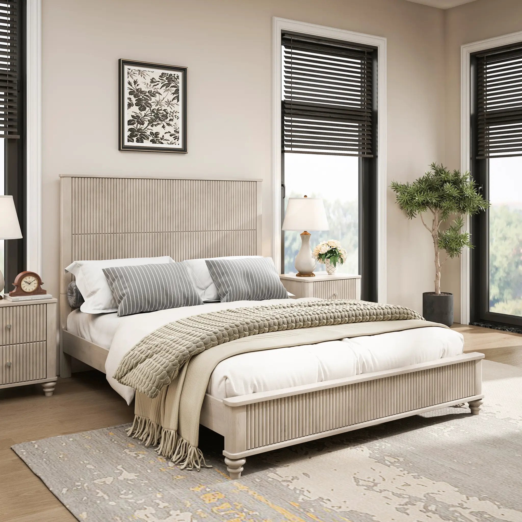 Solid Wood Queen Platform Bed Frame with Tall Headboard by HouseOfZazla