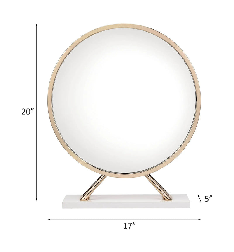Midriaks - Mirror & Stool - Synthetic Leather , White & Gold by Unique Piece Furniture