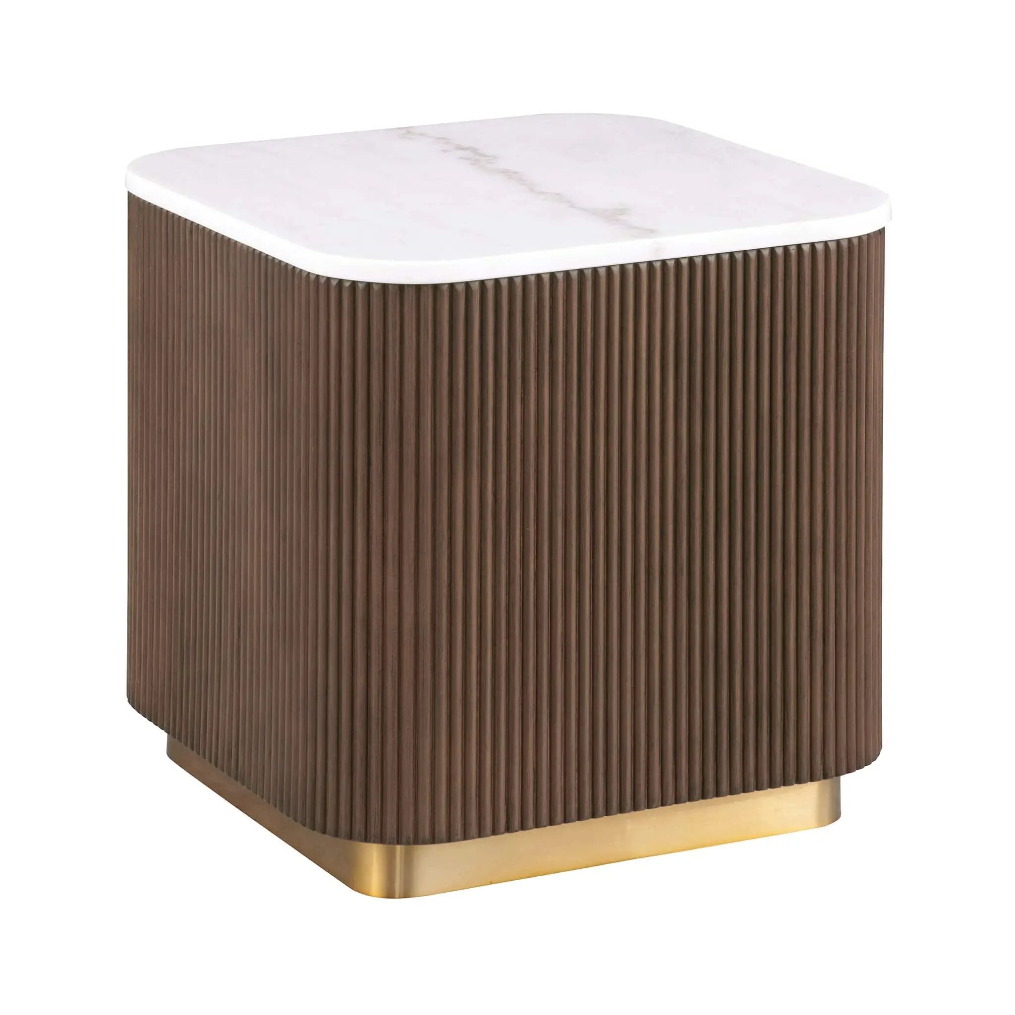 3 Piece Table Set, Square Cocktail Table & 2 Square End Tables - Brown / Gold / White by Unique Piece Furniture