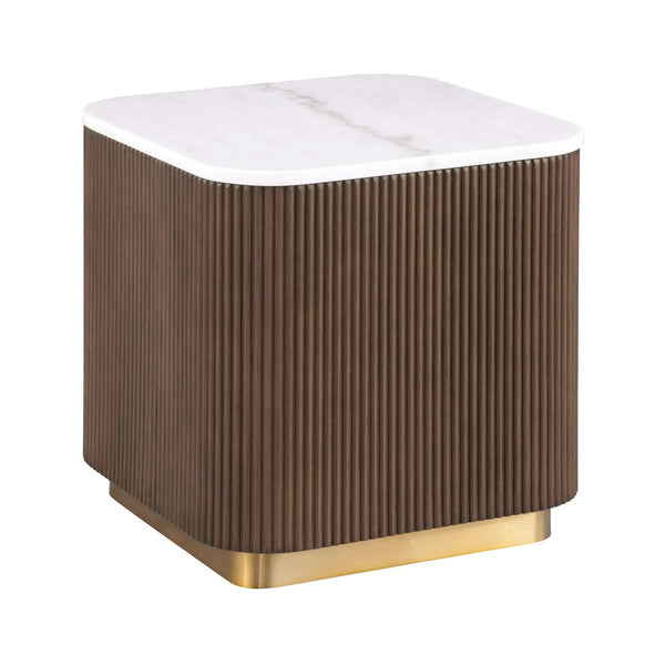 3 Piece Table Set, Square Cocktail Table & 2 Square End Tables - Brown / Gold / White