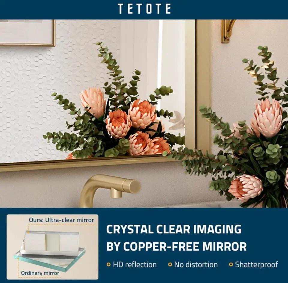 TETOTE Brushed Gold Bathroom Mirror 24 x 36 Inch Rectangle Gold Metal Framed Bathroom Vanity Mirror, Modern Farmhouse Rectangular Brass Frame Large Wa by Selzalot