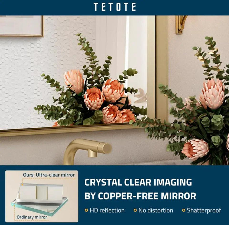 TETOTE Brushed Gold Bathroom Mirror 24 x 36 Inch Rectangle Gold Metal Framed Bathroom Vanity Mirror, Modern Farmhouse Rectangular Brass Frame Large Wa by Selzalot